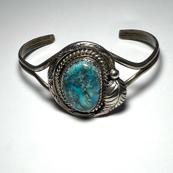 Vtg Signed Rose Lincoln Morenci Turquoise Sterling Silver Native American Cuff